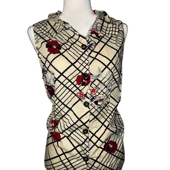 Modcloth Plaid Floral Button-Up Top - Picture 1 of 3